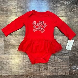 Cat and Jack Holly Jolly Baby Girl Christmas Outfit with Attached Tulle Skirt